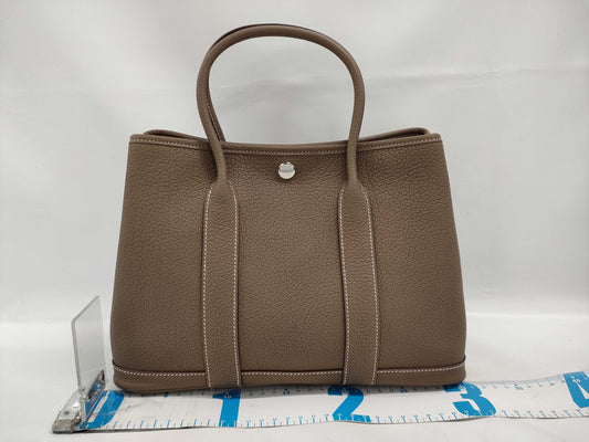 HERMES Garden Party TPM/Leather/Etoupe/Tote Bag