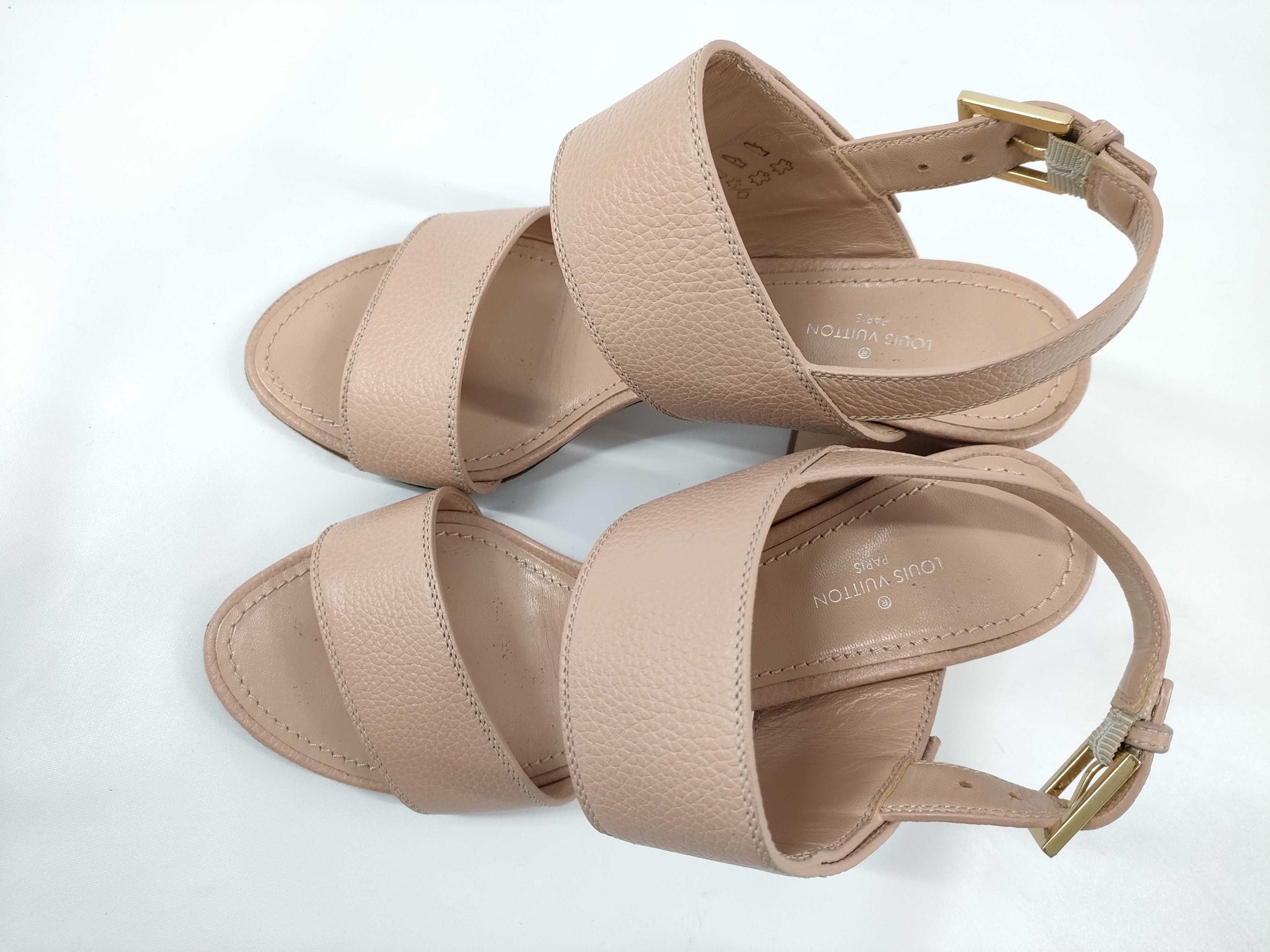 LOUIS VUITTON Pink Logo Horizon Heel Sandals, Size 36 1/2