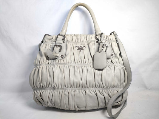 PRADA Gathered Leather 2-Way Handbag