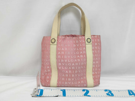 BVLGARI Logomania Canvas and Leather Tote Bag Pink