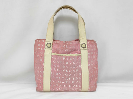 BVLGARI Logomania Canvas and Leather Tote Bag Pink