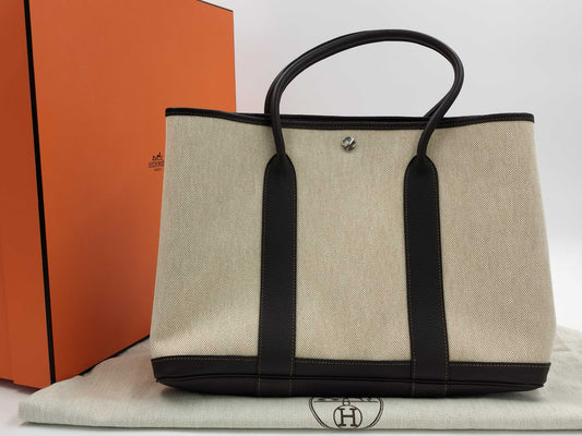 HERMES Garden Party PM Toile Ash Brown O Tote Bag