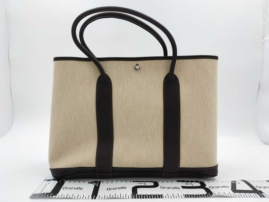 HERMES Garden Party PM Toile Ash Brown O Tote Bag