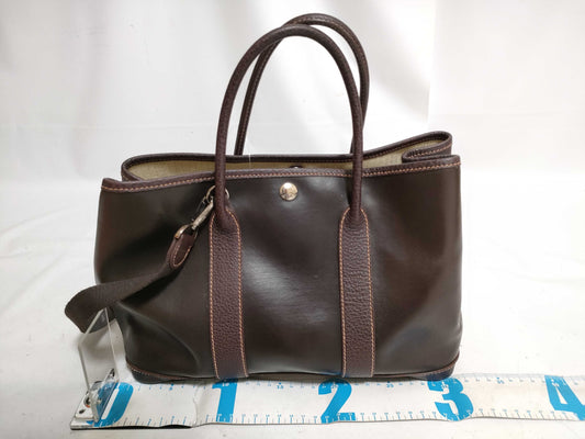 HERMES H Garden Party All Leather Brown Tote Bag