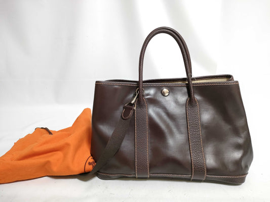 HERMES H Garden Party All Leather Brown Tote Bag