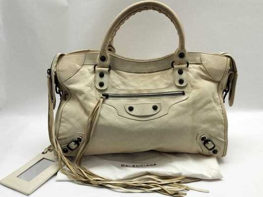 BALENCIAGA The Giant City 115748 White Shoulder Bag
