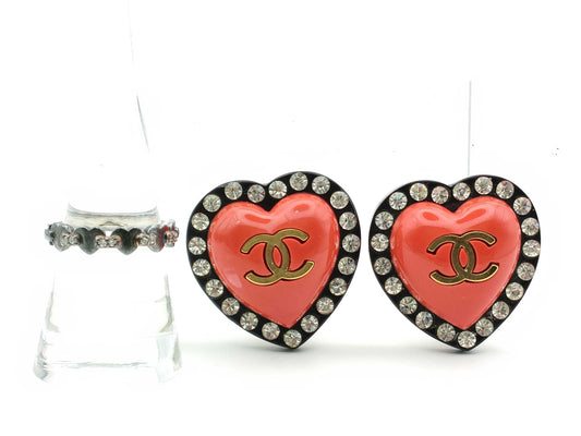 CHANEL 95P Heart Rhinestone Earrings 95P Accessories Collection Accessories Collection 