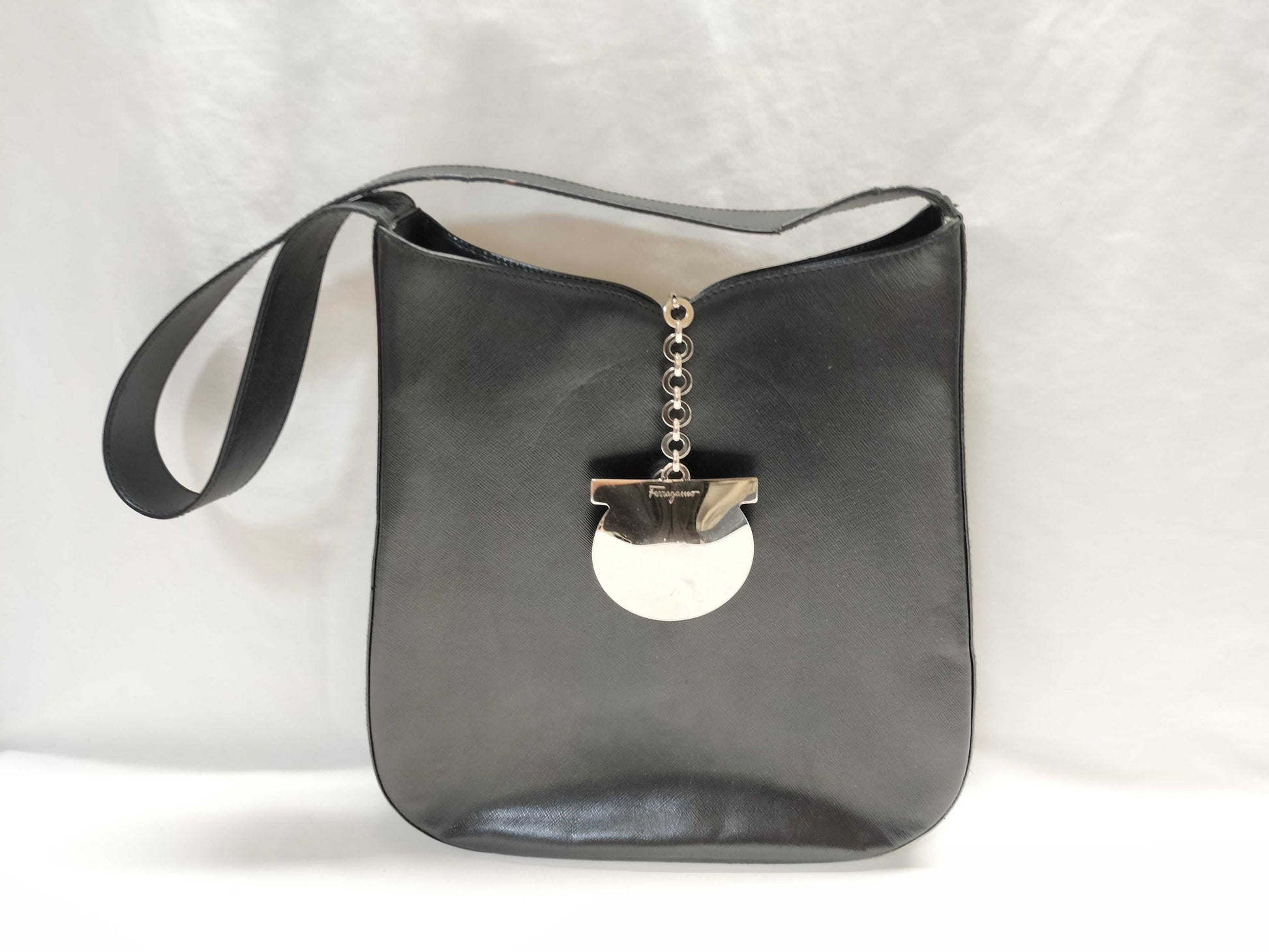Salvatore Ferragamo Gancini Shoulder Bag with Silver Hardware