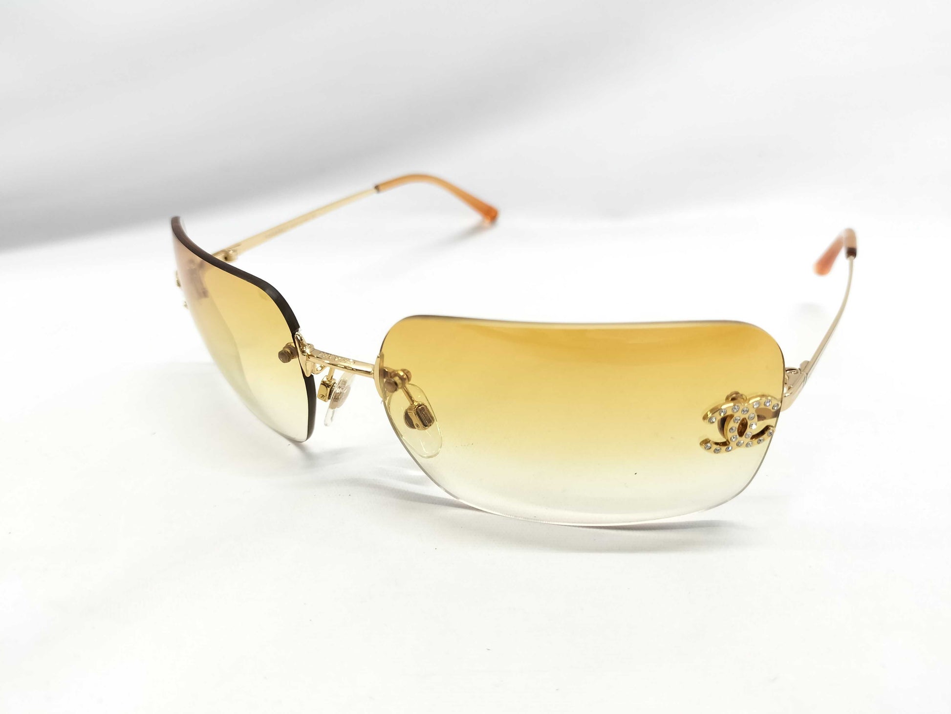 CHANEL 4017-D Coco Mark Rhinestone Orange Sunglasses