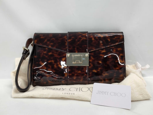 JIMMY CHOO Enamel Tortoiseshell Clutch Bag Handbag