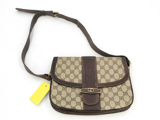 GUCCI GG Supreme Leather Shoulder Bag with GG Hardware