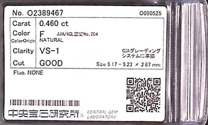 0.460ct F VS-1 GOOD/GD/GD NONE NATURAL 5.17-5.23X2.87mm Diamond Loose