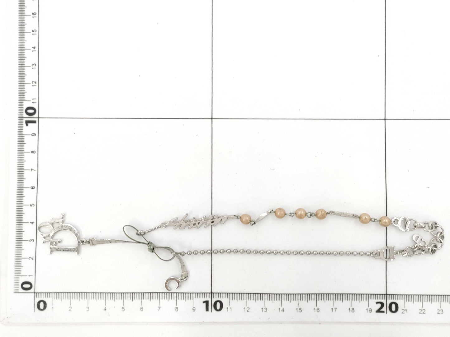 Dior Ribbon Logo Faux Pearl Choker Necklace