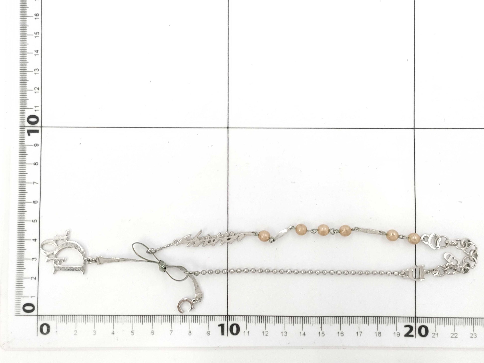 Dior Ribbon Logo Faux Pearl Choker Necklace