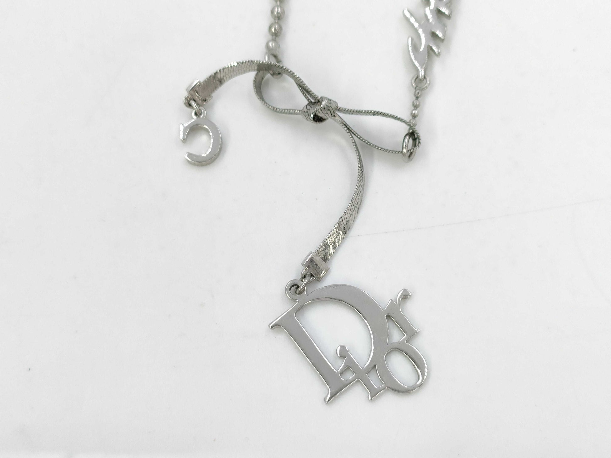 Dior Ribbon Logo Faux Pearl Choker Necklace