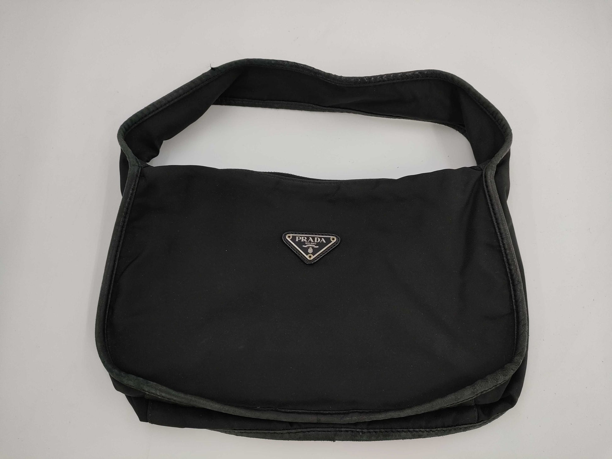 PRADA Nylon One-Shoulder Bag Black with Triangle Logo