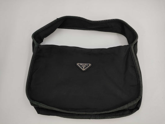 PRADA Nylon One-Shoulder Bag Black with Triangle Logo