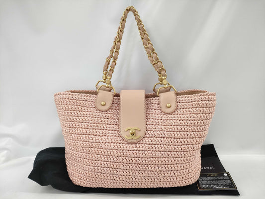 CHANEL Straw Bag Coco Chain 10 Series Tote Bag