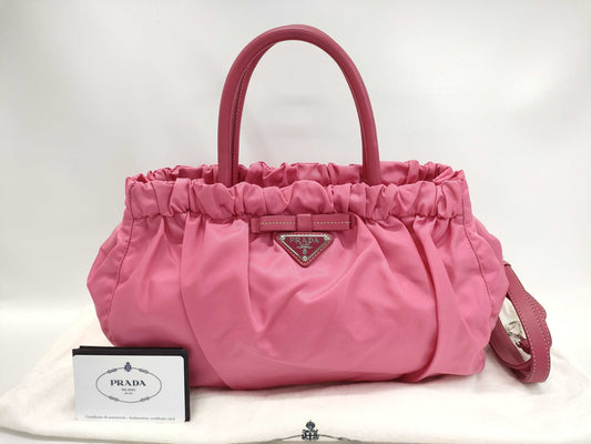 PRADA Nylon Hand Ribbon Pink Handbag