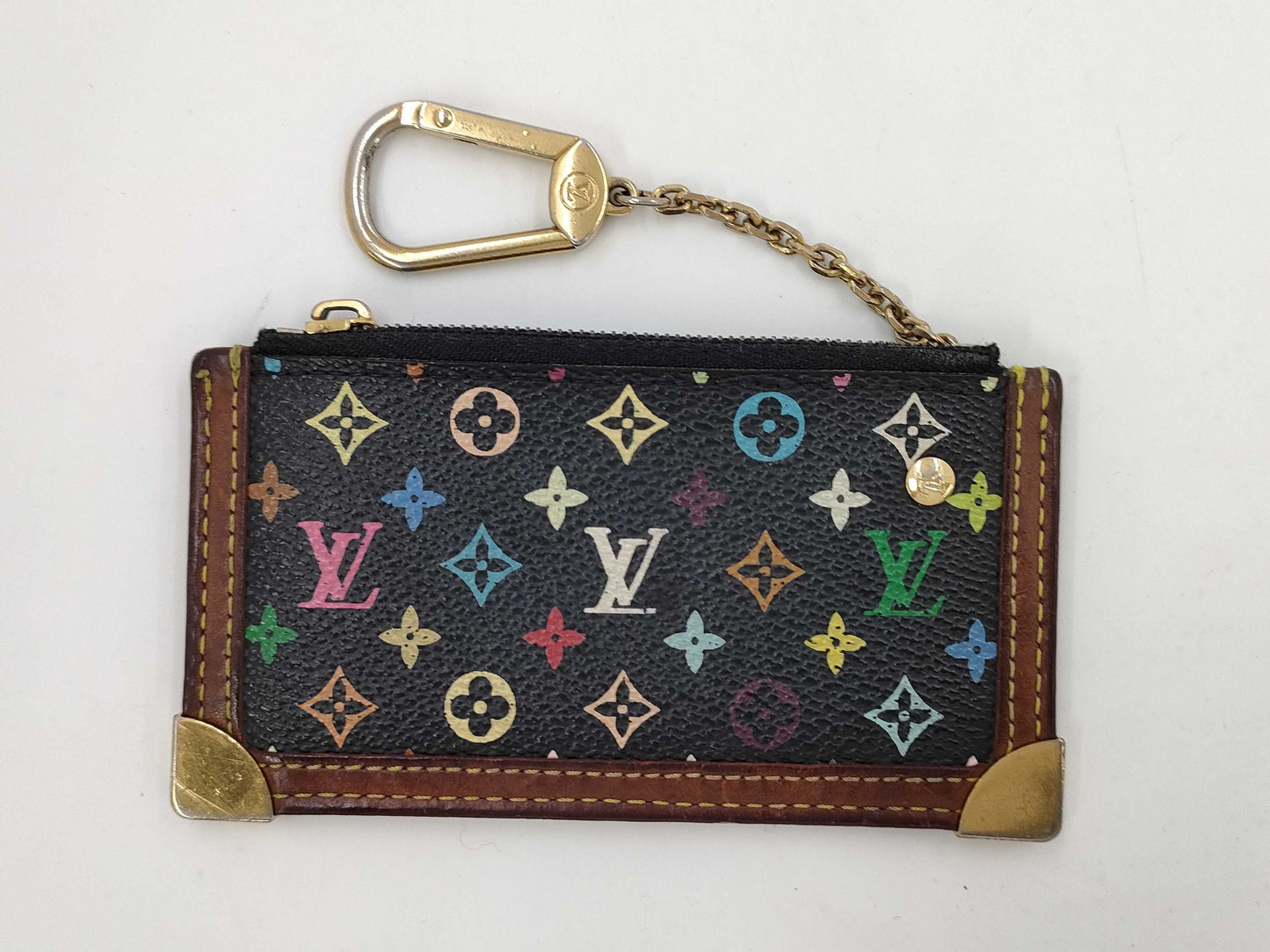 LOUIS VUITTON GA1026 Monogram Multicolore Noir Pochette Cle Coin Case with Broken Zipper