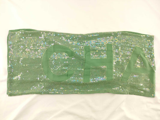 CHANEL Boxed Sequin 100% Silk Logo Scarf