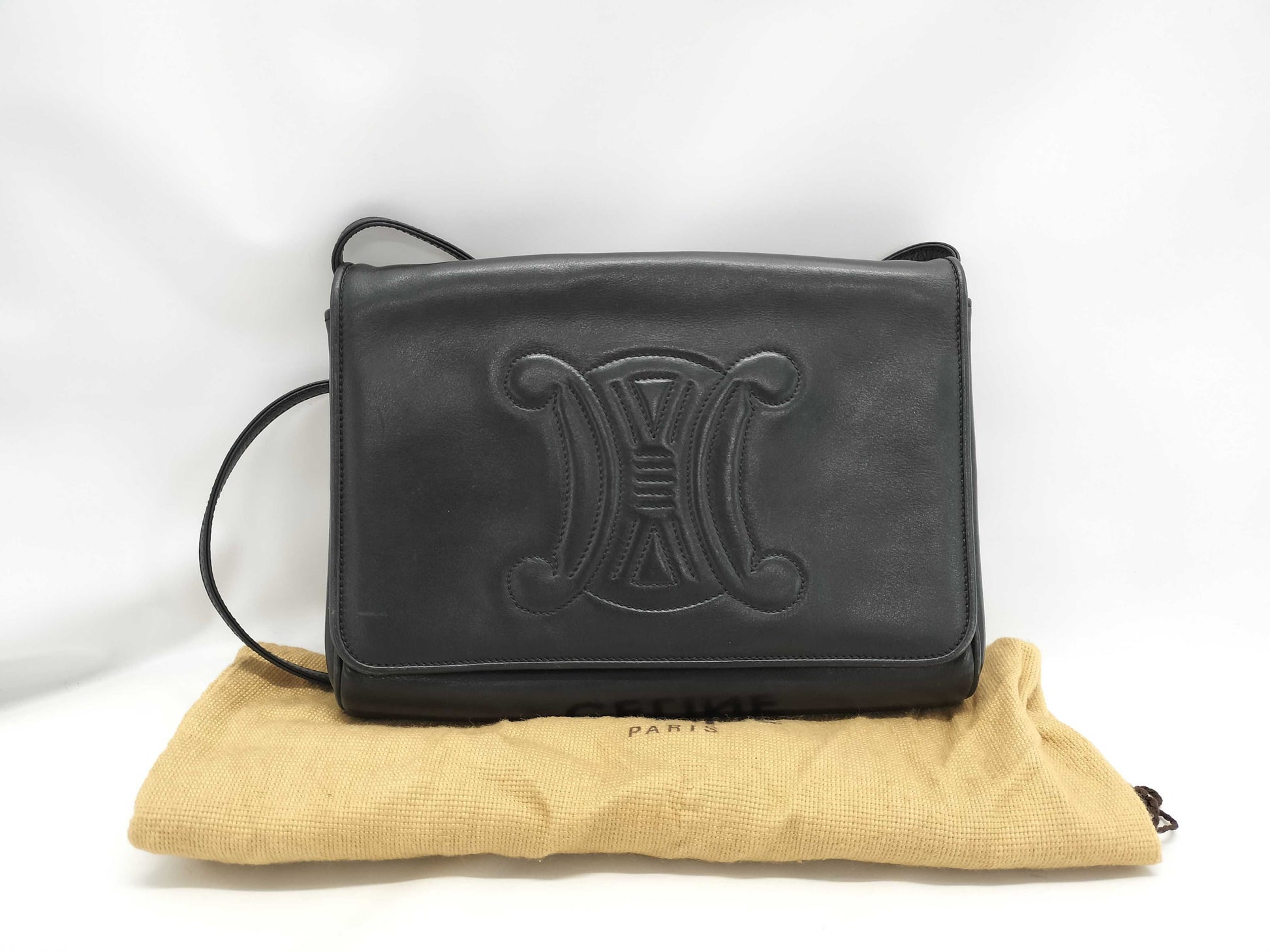 CELINE Triomphe Logo Leather Shoulder Bag
