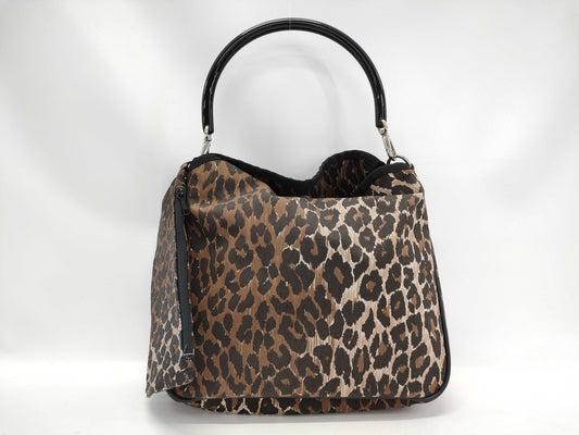 DOLCE&GABBANA Leopard Print Canvas Handbag with Pouch