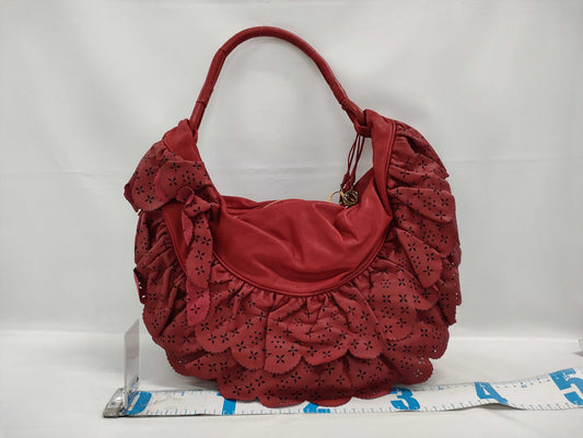 Dior Ruffle Leather Red Tote Bag
