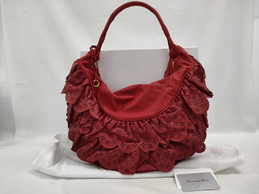 Dior Ruffle Leather Red Tote Bag