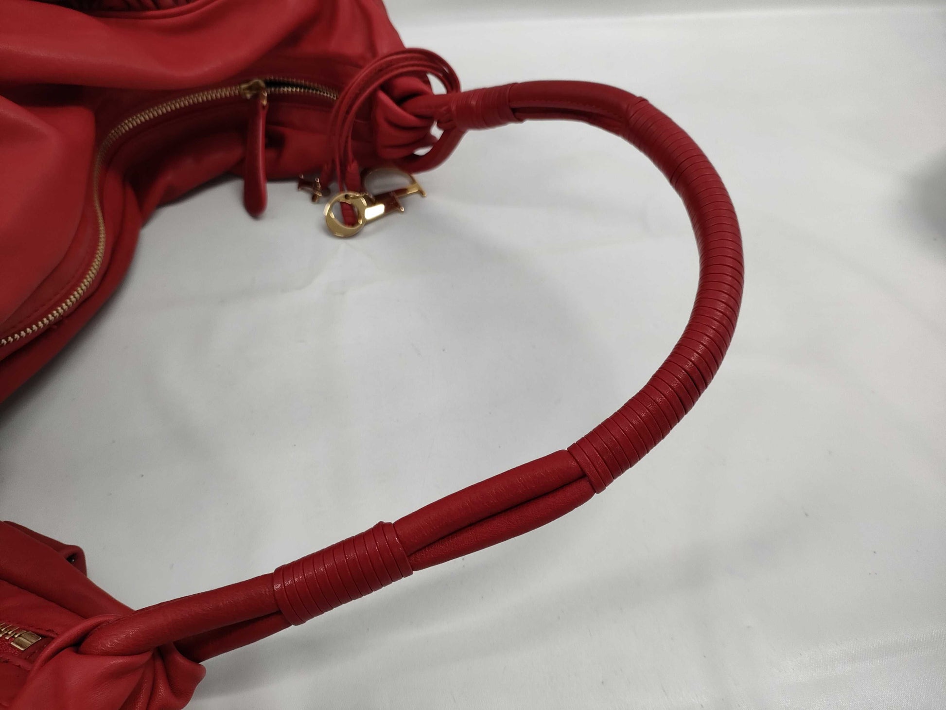 Dior Ruffle Leather Red Tote Bag