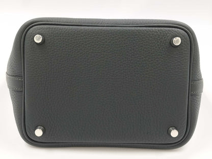 HERMES Picotin Lock 18 Taurillon Clemence Vert Foncé Handbag with Silver Hardware and K Stamp