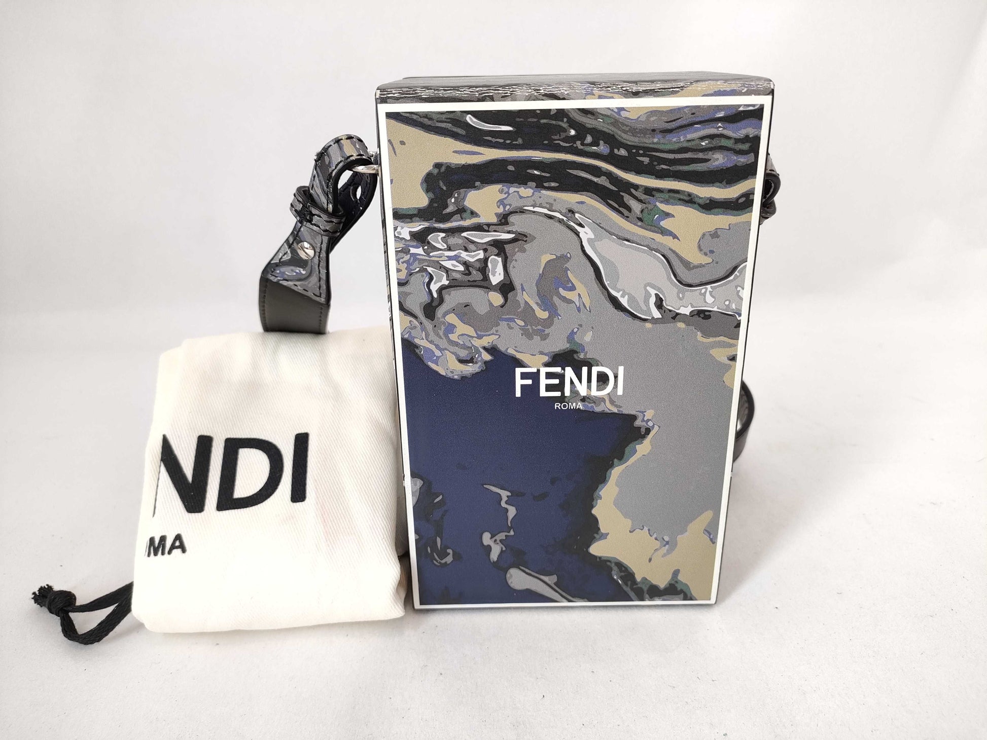 FENDI Box Vertical Shoulder Marble Pattern Shoulder Bag