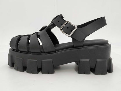 PRADA Triangle Plate Rubber Black Sandals
