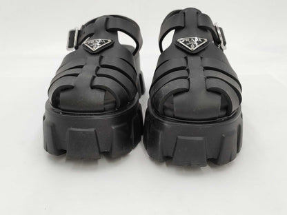 PRADA Triangle Plate Rubber Black Sandals