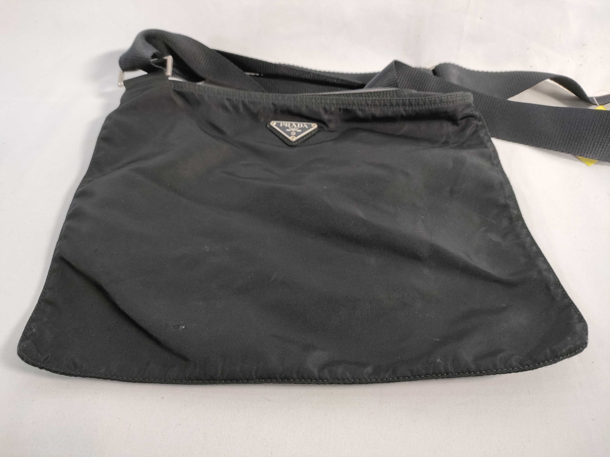 PRADA Nylon Shoulder Bag with No Gusset and Triangle Logo Plate