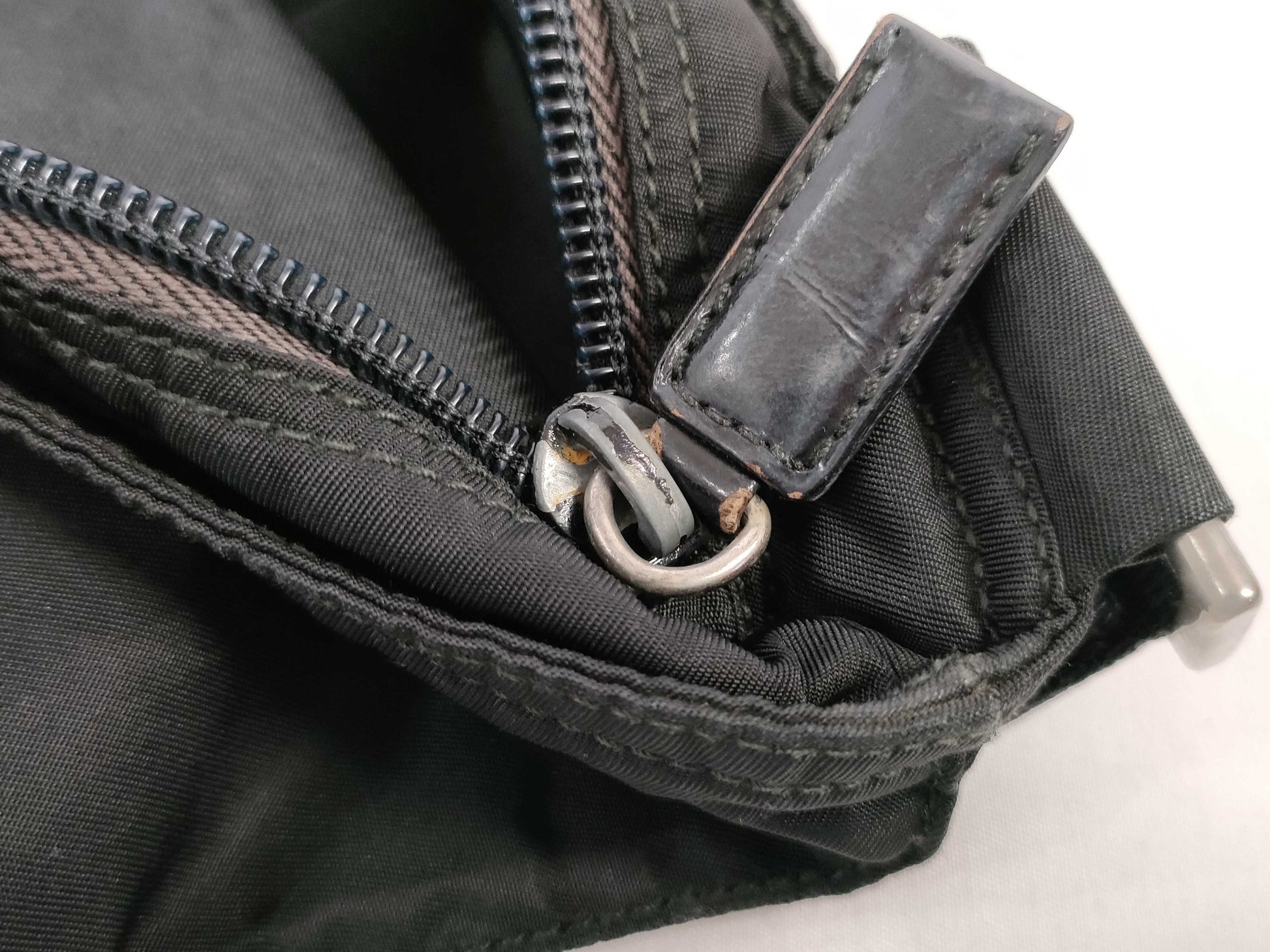 PRADA Nylon Shoulder Bag with No Gusset and Triangle Logo Plate