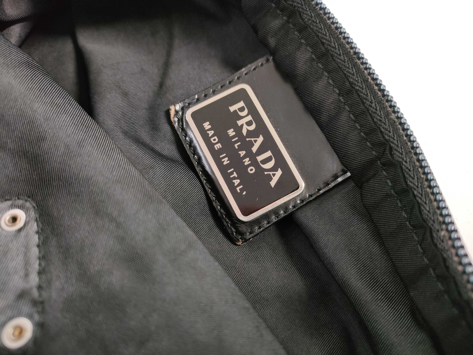 PRADA Nylon Shoulder Bag with No Gusset and Triangle Logo Plate