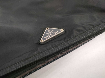 PRADA Nylon Shoulder Bag with No Gusset and Triangle Logo Plate