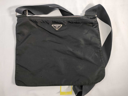 PRADA Nylon Shoulder Bag with No Gusset and Triangle Logo Plate