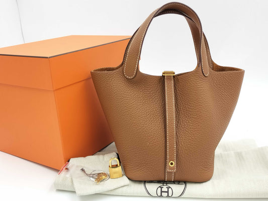 HERMES Picotin Lock PM Taurillon Gold Handbag with GD Hardware and Y Stamp