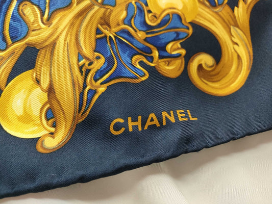 CHANEL Wheat/Floral Scarf with Stain