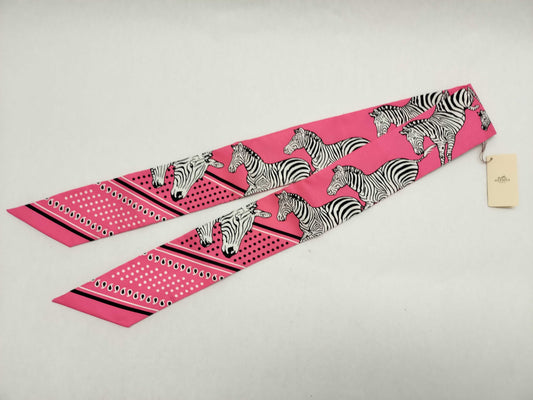 HERMES Twilly Zebra Pink Scarf