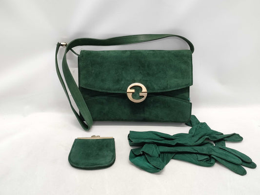 GUCCI Old Velour Shoulder Bag with Gloves and Coin Case