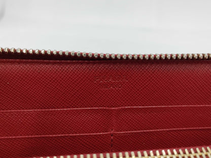 PRADA Saffiano Round Zip Long Wallet Red