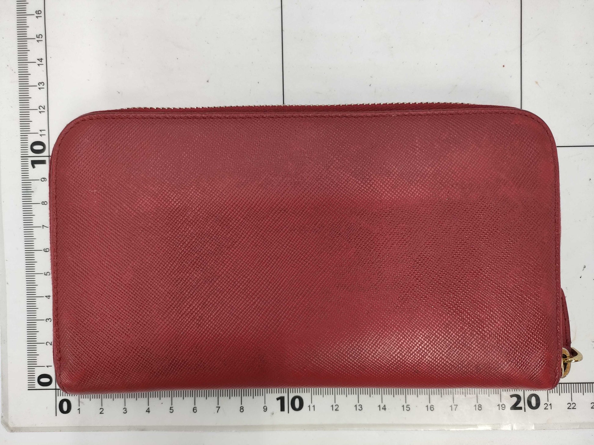 PRADA Saffiano Round Zip Long Wallet Red