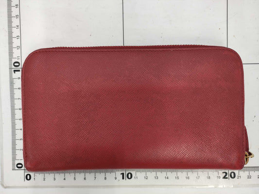 PRADA Saffiano Round Zip Long Wallet Red