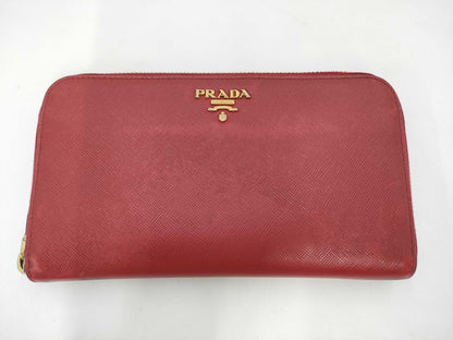 PRADA Saffiano Round Zip Long Wallet Red