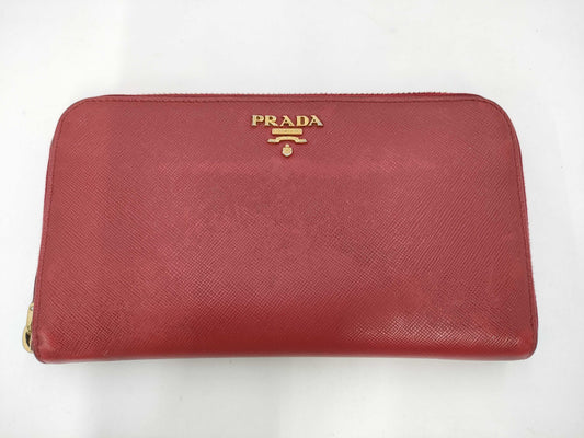 PRADA Saffiano Round Zip Long Wallet Red
