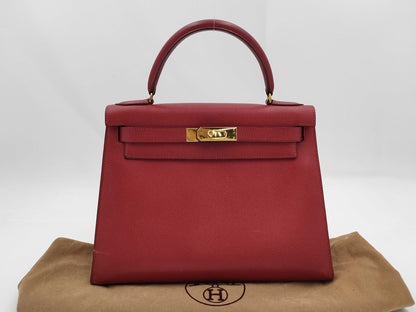 HERMES Kelly 28 Epsom Red Gold Hardware 〇U Stamp Handbag
