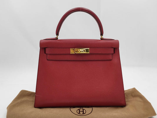 HERMES Kelly 28 Epsom Red Gold Hardware 〇U Stamp Handbag